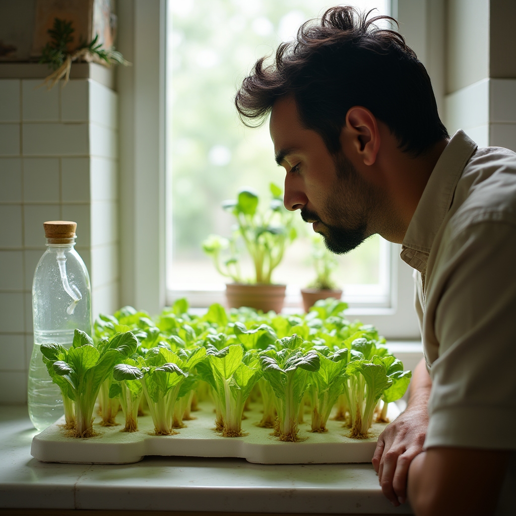 Sistema de hidroponía casera con lechugas en recipientes reciclados